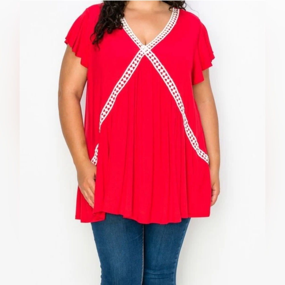WOMEN'S PLUS SIZE 5X RED SHORT SLEEVE BLOUSE